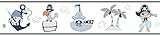 bordure pirate Tapetenoberfläche: glatt Rasch Textil Papierborte Bordüre selbstklebend - Bimbaloo 2- 330488 weiß blau grau Piraten