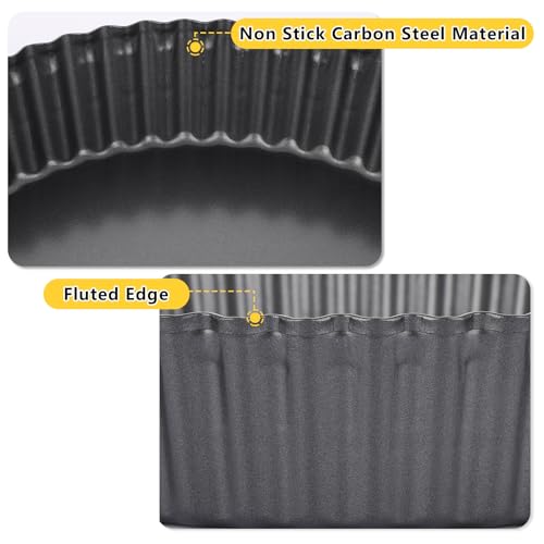 2Pcs Deep Quiche Tins with Loose Base, 26cm 10" Non Stick Tart Tins Fluted Flan Tin with Loose Bottom, Carbon Steel 5.5cm Deep Pie Pan Quiche Dish for Baking, Black - Image 4