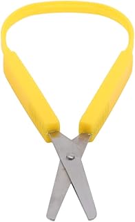 ZYYXB Loop Scissors for Kids Adult Easy Grip Easy Opening Adapted Scissors for Special Needs Safety Round Tip Open Squeeze Handles Multipurpose Comfort Grip Stainless Steel Office Scissors,Yellow