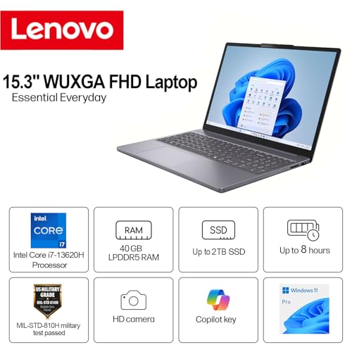 Image of Lenovo IdeaPad Slim 3i • 2026 Edition • 15.3 inch WUXGA FHD Laptop • Intel Core i7-13620H • 16GB LPDDR5RAM • 512GB PCle SSD • Privacy Shutter • Dolby Audio • Copilot AI Key • WiFi 6 • Win 11