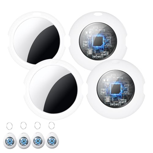 4 Pack Smart Bluetooth Tracker Tags [Apple MFi Certified] Air Key Finder Works with Apple Find My (iOS Only)Waterproof Global Tracking Tags Item Locator Sound Alarm for Kids Pets Luggage Dogs Backpack