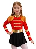 Hedmy Vestido de Danza Circo para Niña Vestido de Patinaje Artístico de Manga Larga con Borlas Maillot de Circo Disfraz de Bailarina Domadora Ringmaster Costumes 5-16 Años Rojo 15-16 años