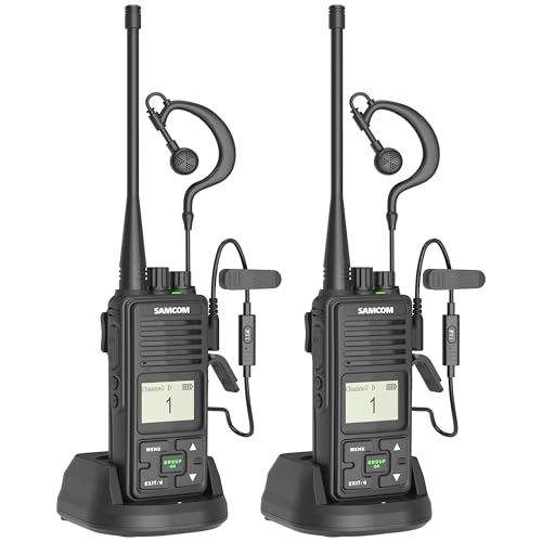 SAMCOM FPCN10A Two Way Radio 3000mAh High Capacity Long Last UHF Walkie Talkies Heavy-Duty with Group Call Earpiece Charger Base for Job Site School Church Business Commercial Outdoor(2 Pack