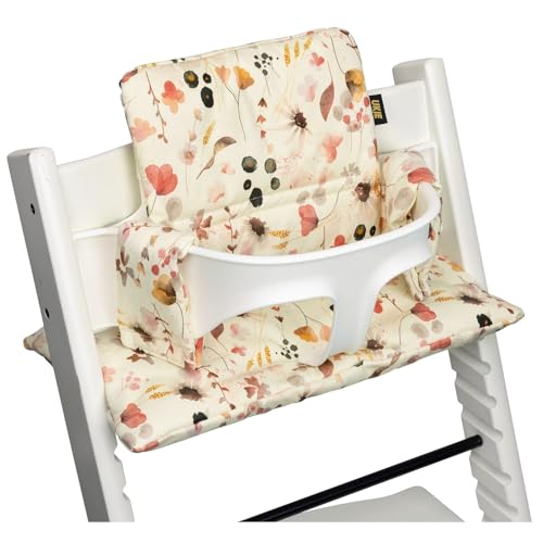 UKJE Replacement Cushion Compatible with Stokke Tripp Trapp - Soft Seat for Infants, Babies &amp; Toddlers, High Chair Accessories, Cotton Fabric Insert, Easy to Install, Handmade in Europe (Wild Flowers)