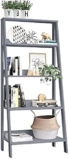 Madesa 5-Tier Ladder Shelf with Storage Space, Open Etagere Bookcase and Bookshelf, Wooden, 135 H x 38 D x 61 L cm - Grey