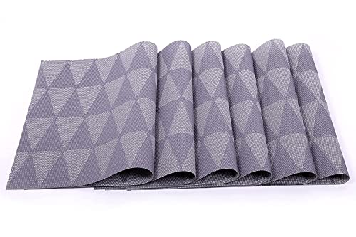 Image of YELONA Placemats for Dining Table - Heat Resistant, Non-Slip & Washable PVC Vinyl Table Mats - Set of 8, 45 x 30 cm (Grey)