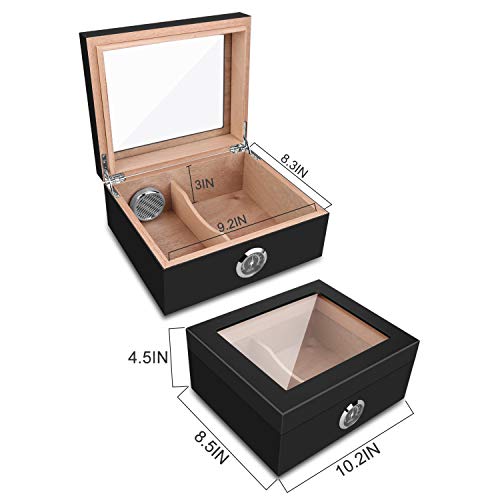 Cigar Humidor, Spanish Cedar Wood Cigar Desktop Box, Glass Top For 25-50 Cigars Luxury Hygrometer And Humidifier, Desktop Humidors Gloss Black #TOP3