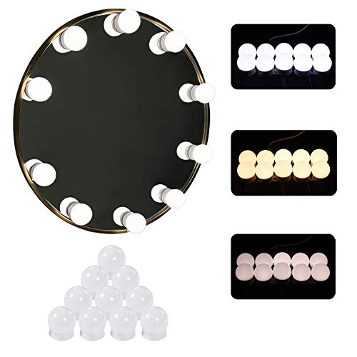 OFACASA Lumières de Miroir Hollywood Style LED Lumières avec 10 Ampoules à Intensité Variable Lumières de Miroir de Maquillage 3 Couleurs pour Coiffeuse Miroir de Maquillage Cover