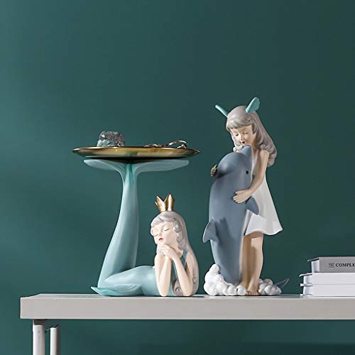 Statue fille mignonne sirène en résine décorative