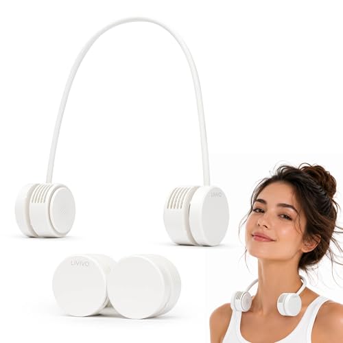 LIVIVO Retractable Neck Fan - 1600mAh Rechargeable Portable Neck Fan with 3 Speeds Hands-Free Wearable Fan 360 Airflow Foldable Design & Upto 5Hr Battery for Travel Festivals Walking Gym