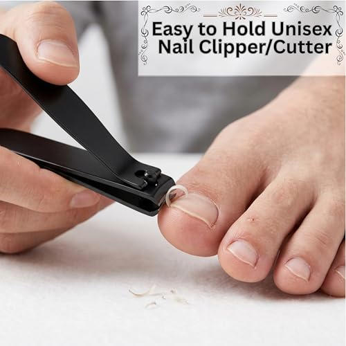 Image of FOLELLO Large Nail Clipper for Men and Women (Black), Nail Cutter for Professional and Home Use, Cuts Precisely Elegant design, Easy to Hold Unisex Nail Clipper /Cutter