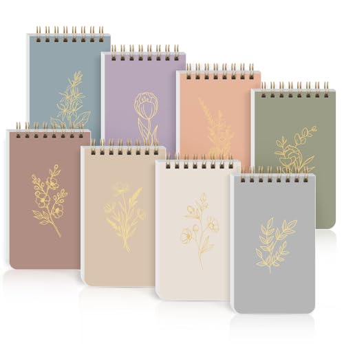 Blocs de notas mini de espiral Skydue con hojas rayadas, pack de 8 cuadernos de bolsillo dorados