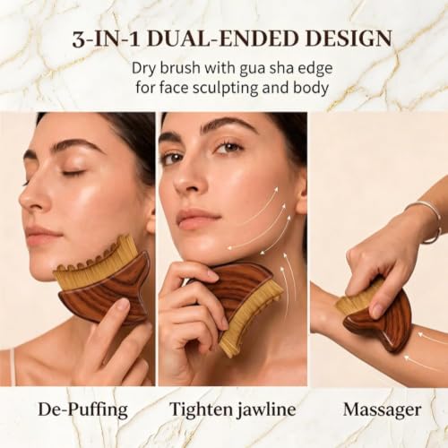 Image of Lymphatic Brush Guasha | Face Sculpting Tool for De-Puffing, Jawline Definition & Skin Firming | Soft Bristle Facial Lymphatic Drainage Brush for Massage & Skincare Use