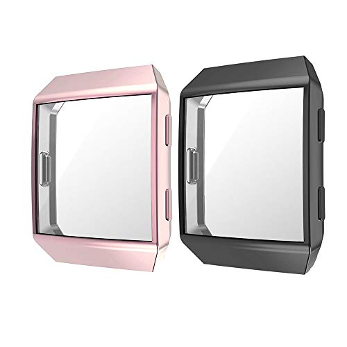 Keweni For Fitbit Ionic Case, (paquete de 2) TPU All-Around Full Front Screen Protective Case para Fitbit Ionic Smart Watch (Negro/rosa)