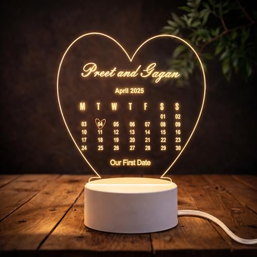 Image of Customized 3D Lamp for Couples - Personalized LED Night Light with Names, Unique Gift for Husband Wife, Custom Romantic Decor for Birthday, Wedding, or Valentine (Couple Date & Name Lamp)