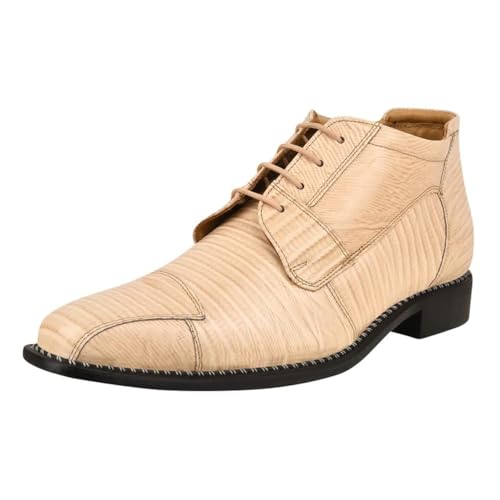 Image of LIBERTYZENO Mens Lizard Print Genuine Leather Adults Ankle Boots Lace Up Dress Shoes for Easter Gift