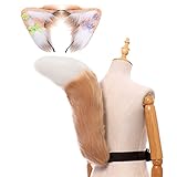 LittleLuluda Faux Fur Fox Wolf Ears Headband Animal Tail Cosplay Costume Halloween Christmas Cosplay Party Costume Accessories (Brown)