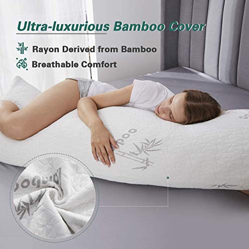 DOWNCOOL Body Pillow for Adults,100% Shredded Memory Foam Long Pillow Filling and Removable Washable Bamboo Cover,Hug Pillows for Sleeping