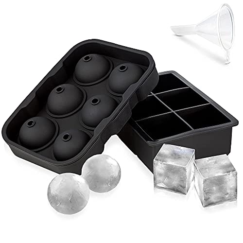 Ice Cube Trays Silicone Set of 2, Ice Ball Maker Mold, Whiskey Ice Ball Mold, Round Ice Cube Mold, Sphere Ice Cube Mold - Square Large Ice Cube Trays for Cocktails & Bourbon - Easy Release BPA Free
