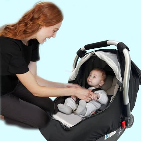 Image of Car Seat Sun Shade Covers for Babies - All-in-1 Car-seat-Covers Canopy with Privacy Sun Shade & Bug Net Windproof & Waterproof Protects Newborn Baby from UV Rays, Rains,Dust,Insects Carseat Covers