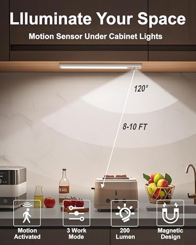 SZOKLED Motion Sensor Under Cabinet Kitchen Lights, 111 LED Magnetic Timer & Dimmable