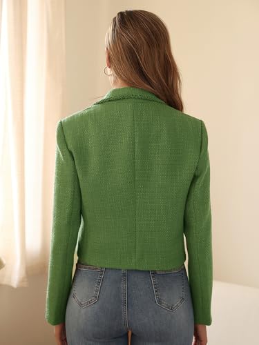 M.Infisavo Women’s Cropped Tweed Jacket Blazer with Pockets Long Sleeve Open Front Notch Lapel Cardigan Elegant for Casual4