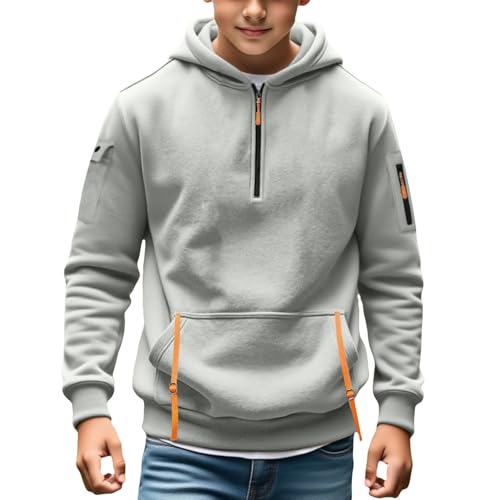 Tactical Hoodie for Boys Long Sleeve Quarter Zip Sweatshirt with Pocket, Casual Athletic Slim Fit Hooded Pullover