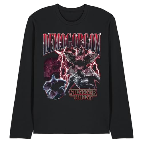 T-shirt Stranger Things Demogorgon manches longues coton confortable look vintage noir