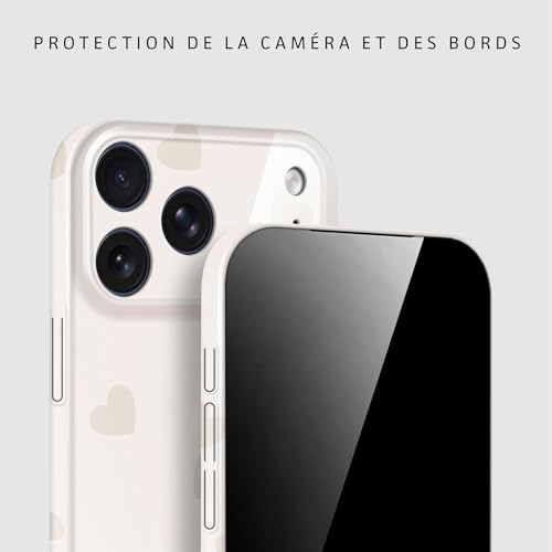 Coque iPhone 17 Pro rigide motif cœurs beige pour éviter les rayures objectifs