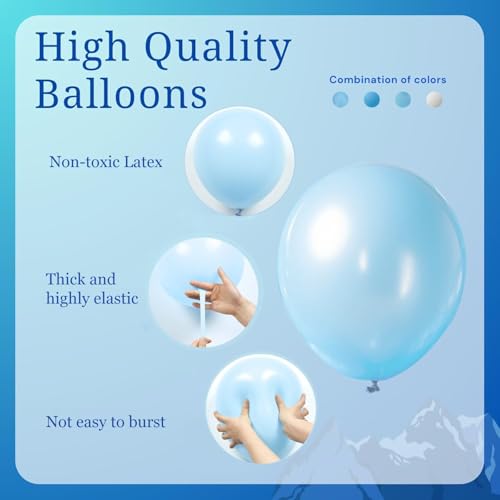 Image of Blue and White Balloons,65pcs 12inch Different Shades Blue Balloon Pack | Light Blue,Metallic Blue, Pearl Blue, Matte White, Boys Birthday Bachelorette Party Graduation Bridal Baby Shower Decorations