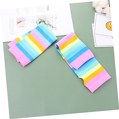 BESPORTBLE 2Pairs Pink Rainbow Stripe Cuff Cosplay Gloves Elastic Arm Sleeves for Parties Comfortable Dress Up Accessories for Themed Events and Celebrations2