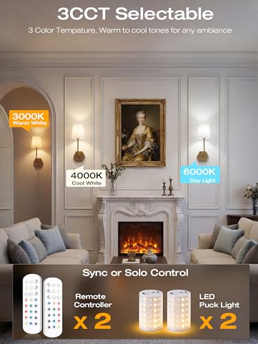 Image of CLOUDY BAY 10000mAh Battery Operated Wall Sconces,Up to 100 Hours with Rechargeable RGB Dimmable Magnetic Bulb,Cordless Wall Lighting Fixtures with Remote for Bedroom,Soft Gold,2 Pack-17.9inch