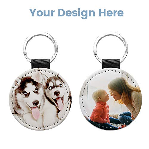 O Bosstop 10 Pack Sublimation Blanks Keychain Glitter Pu Leather Keychain Heat Transfer Keyring Black Round #TOP3