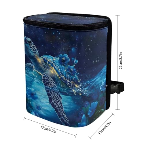 Image of Talayituse Turtle Daisy Galaxy Print Car Trash Bin, Large Size Auto Trash Can Adjustable Portable Garbage Can with Lid, Vehicle Hanging Bag for Headrest Front Back Seat