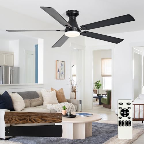 Image of Depuley Modern Ceiling Fan with Light: 60-Inch Black Flush Mount Fandelier | Bedroom Indoor Outdoor Use, 5 Reversible Walnut Blades, 6 Fan Speeds, Timing Function, Dimmable 3CCT, Remote Control Included
