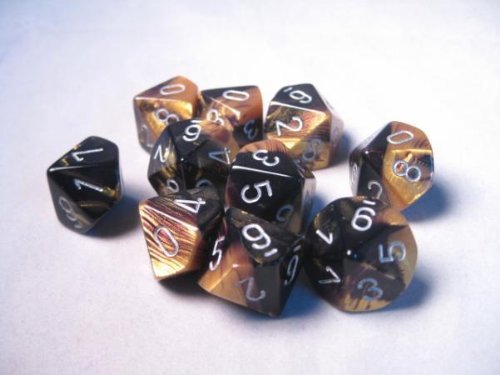 Dados D10 Chessex de alta calidad con acabado Gemini negro y plata elegante