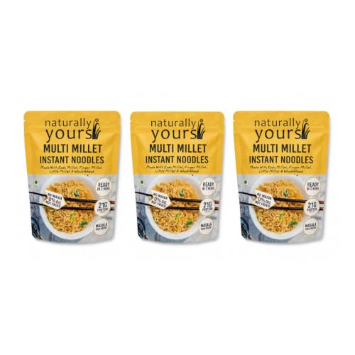 Image of Naturally Yours Multi Millet Instant Noodles 175g | Kodo & Little Millet + Whole Wheat | 21g Protein | High Fiber | No Maida | Non-Fried | No Onion No Garlic Jain-Friendly | Tastemaker | Pack of 3