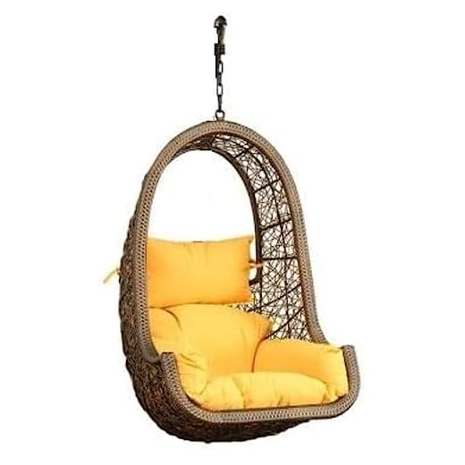 Flying Arrow Rattan Outdoor Furniture Single Seater Swing, Beautiful Swing Without Stand (Golden Swing With Yellow Cushion) (Golden/Yellow), 96 Centimeters, 37 Centimeters