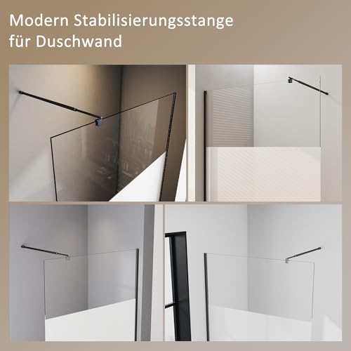 Dusche Einziehbar Stabilisator 73-123 cm Matt Schwarz, Edelstahl Haltestange Stabilisierungsstange für Glasstärken 8-10 mm für Walk-in Duschabtrennung Duschwand Duschkabine
