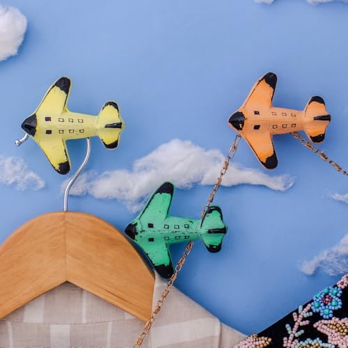 Indian Shelf 3 Iron Hat Hooks for Wall Colourful Decorative Aeroplane Wall Hook Nursery Decor Kids Tie Coat Rack Wall Mount Vintage Coat Hooks for Hanging Coats, Tie, Towels, Bags, Hat, Purse