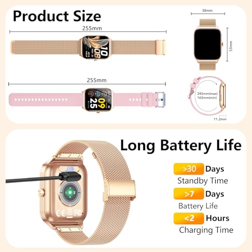 Image of Smart Watch for Women with Bluetooth Calling, Fashion Fitness Tracker, 1.85 inch HD Touch Screen, AI Voice Assistant, Heart Rate Sleep Monitor, 120+ Sports Modes, Compatible with Android iPhone, 2 Bands