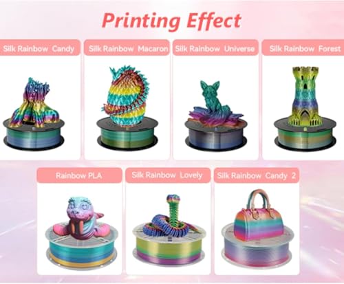 Image of Kingroon Silk Rainbow 3D Printer Filament PLA, Multicoloured PLA Filament, Dimensional Accuracy + /- 0.03 mm, 1 kg Spool (2.2 lbs), 1.75 mm, Silk Rainbow Forest Hues