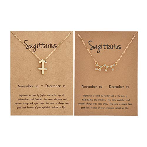 Stocking Stuffers for Teens 2Pcs Sagittarius Zodiac Necklace for Women 12 Constellation Necklace Zodiac Sign Horoscope Necklaces Zodiac Jewelry Gift Aries