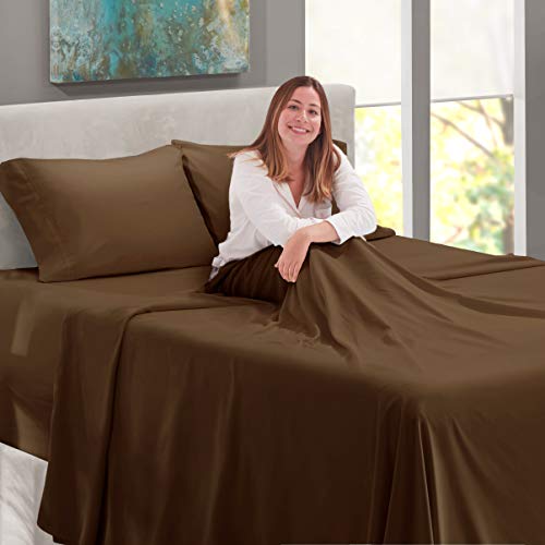 Image of Nestl Full Bed Sheet Set - Chocolate Brown - 4-Piece Extra Deep Pocket | Instantly Soft, Night-One Ready (No Wash Required). Fits Extra Deep Pockets up to 24 Inches, 360-Degree Elastic Grip