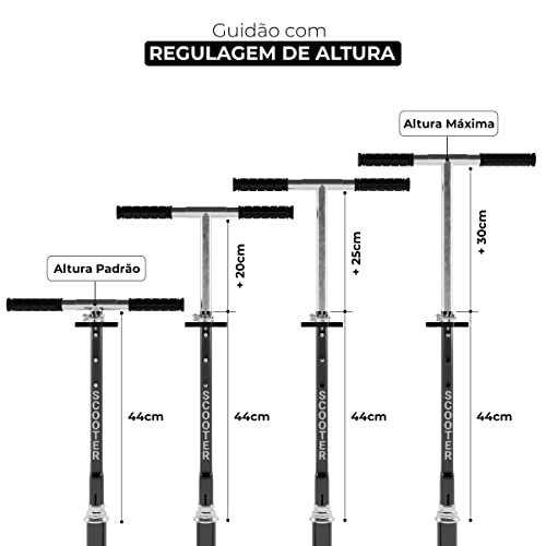 Patinete Com Freio, Leve e dobrável Para Jovens e Adultos, Bh Store - Preto e Rosa