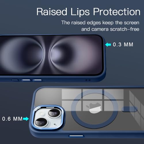 Image of KARWAN?Translucent Hybrid Case with Metal Ring Phone case Cover for iPhone 14 Plus |Compatible with N52 Strong Magnets Mag| Wireless Mag-Safe Charging -(Blue)