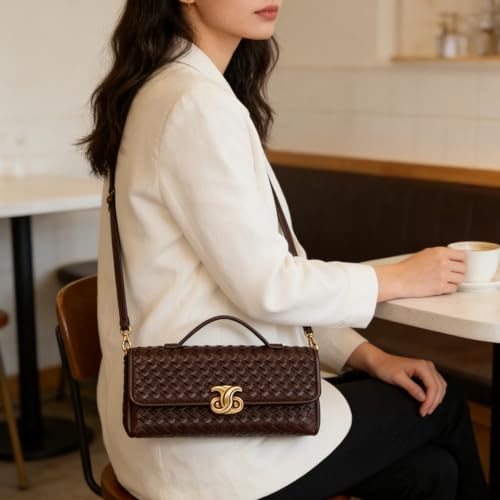 Image of JYG Woven Handbag for Women Fashion Evening Shoulder Bag PU Leather Handmade Clutch Purse Casual Crossbody Bags 2024