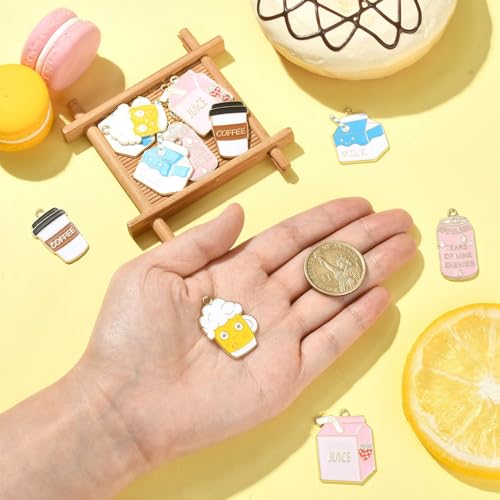 Stiesy 20Pcs 5 Styles Enamel Drink Theme Charms Beverage Charms Milk Box Beer Coffee Canned Drink Dangle Charms for Jewellry Making DIY Crafts Gift - Image 4
