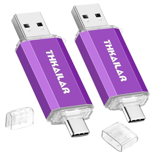 THKAILAR 128GB USB Flash Drive 2 Pack, 2 in 1 USB C & USB A Thumb Drive, Stick for iPhone 15/16/17,Android,Mac,PC, Plug and Play No App Needed