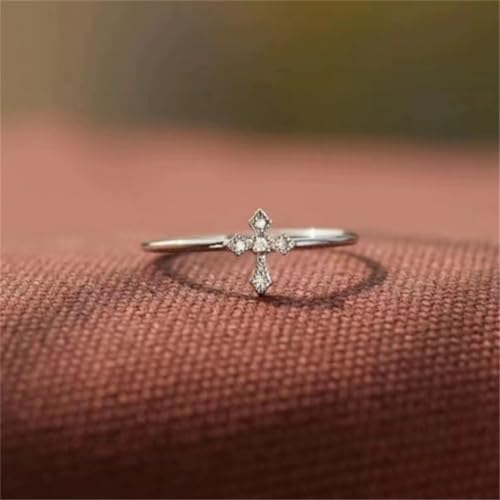 Cubic Zirconia Statement Ring Cross Personalized Accessory Ideal for Women's Daily Casual Wear Party Holiday Anniversary Silver Gold Jewelry Gift